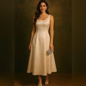 Elegant Cream/white Evening Dress. Size 6. Fully Lined. Ankle Length. Wedding